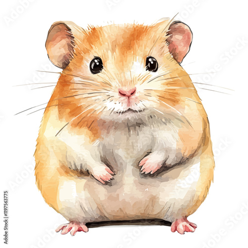 A watercolor clipart of a hamster, isolated on a white background. Hamster vector.
