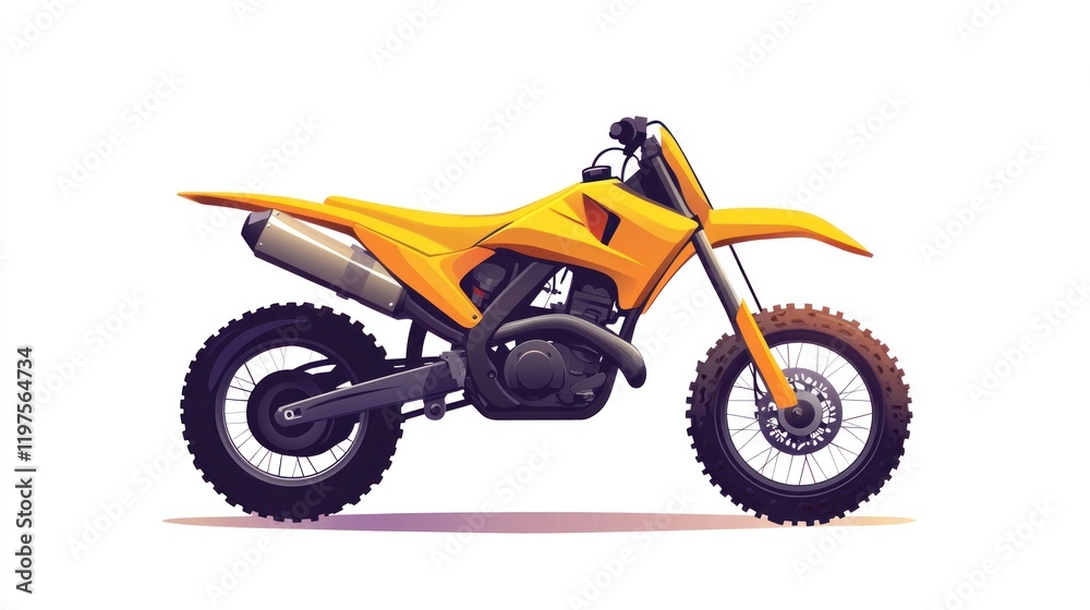 Yellow dirt bike illustration, side view, isolated on white background. Yellow dirt bike illustration, side view, isolated on white background.
