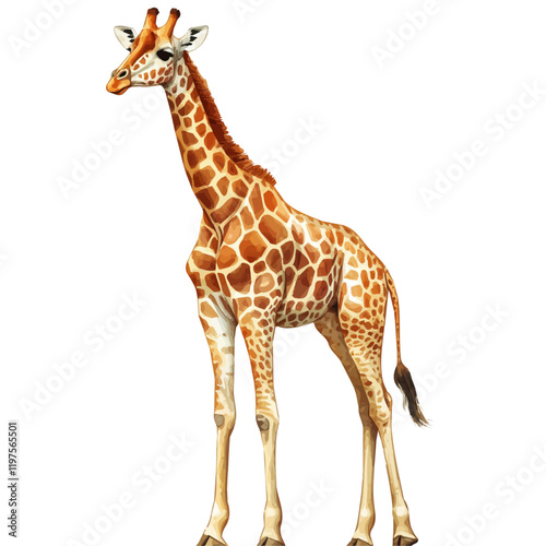 A watercolor drawing of a giraffe, isolated on a white background. Giraffe vector.
