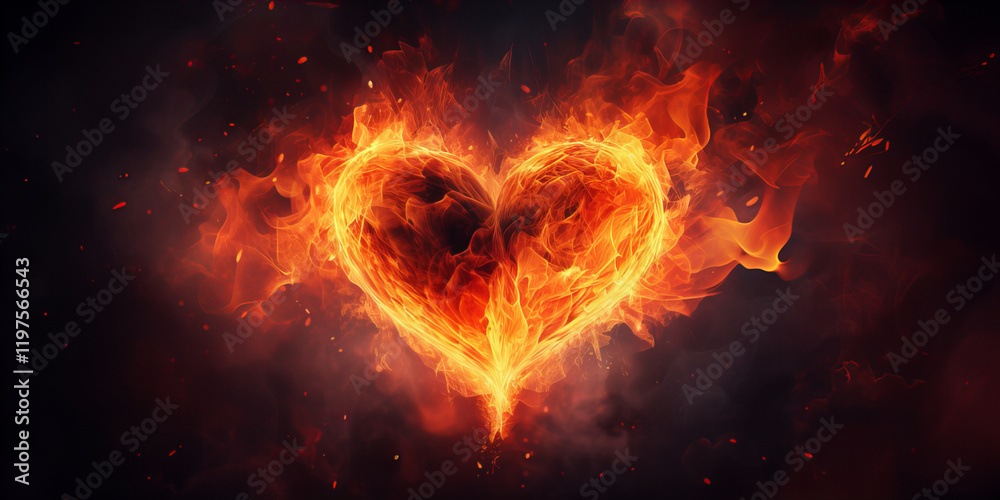 Fototapeta premium Abstract heart in fire on the black backgound.