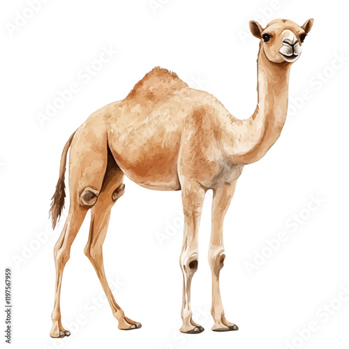 A watercolor drawing of a dromedary, isolated on a white background. Dromedary vector.
