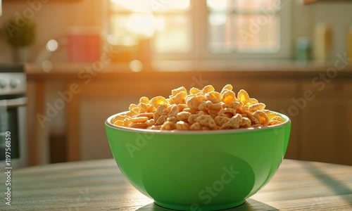 Wallpaper Mural Sunlit Bowl of Golden Cereal on a Wooden Table Torontodigital.ca