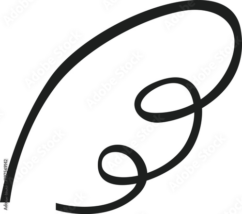 Simple black continuous line drawing forming an abstract shape similar to a decorative swirl, isolated over a white background, ideal for graphic design projects