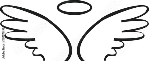 Simple and elegant portrayal of angel wings and a halo, symbolizing divine presence, embodying spirituality, hope, and innocence in a serene and minimalist design