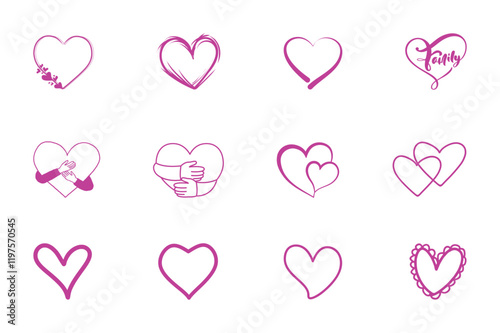 Set of Love heart icon white background vector file 05