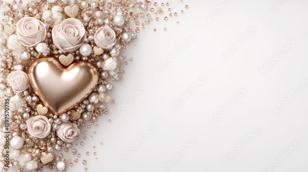A delicate heart-shaped object nestled among shimmering pearls and vibrant flowers, capturing the essence of love and romance this Valentine's Day. A delicate heart-shaped object nestled among shimmering pearls and vibrant flowers, capturing the essence of love and romance this Valentine's Day.