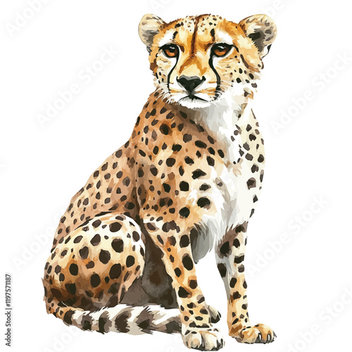 A watercolor of a cheetah, isolated on a white background. Cheetah vector.
