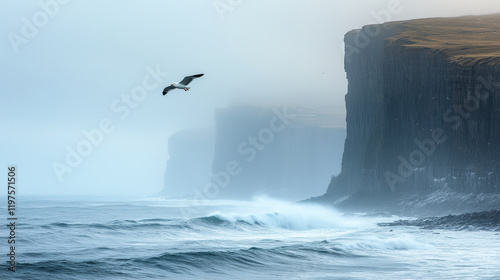 Majestic Coastal Cliffs with Crashing Waves and Soaring Seagulls in Scenic Ocean Views