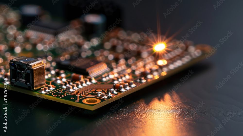 Obraz premium close up of circuit board with intricate details and glowing elements