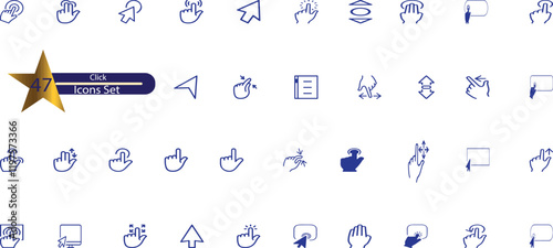 Click and collect online shopping editable stroke outline icons set isolated on white background flat vector illustration.