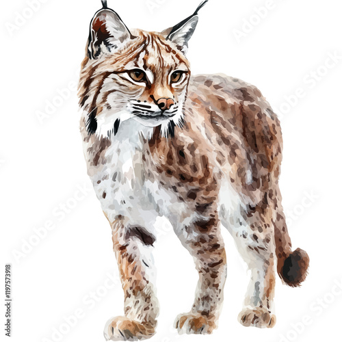 A watercolor of a bobcat, isolated on a white background. Bobcat vector.

