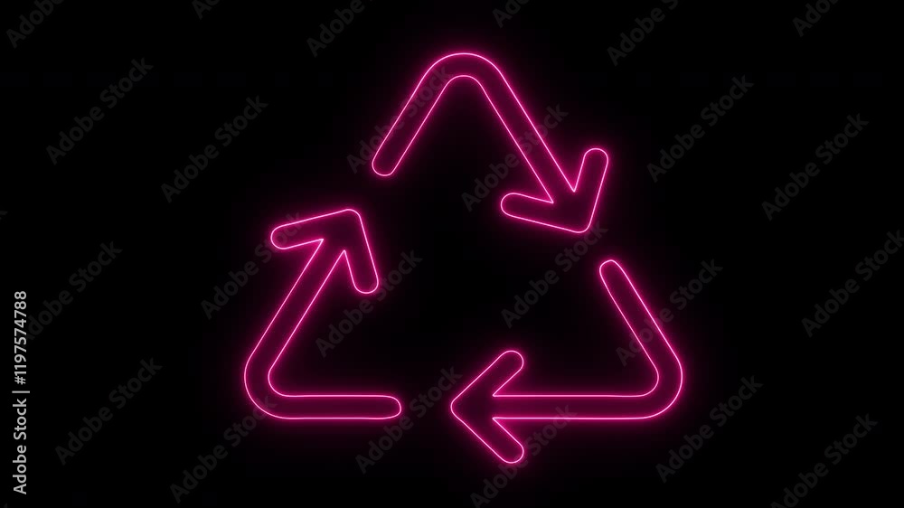 Animated universal neon recycling symbol. Recycling icon on black background. Animated universal neon recycling symbol. Recycling icon on black background.