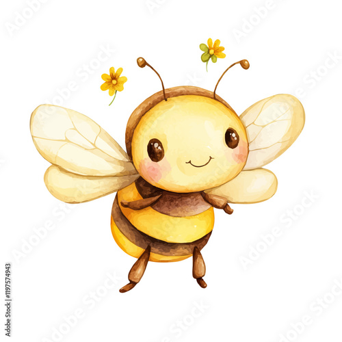 A watercolor of a bee, isolated on a white background. Bee vector.
