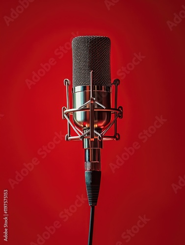 Microphone stand with red background