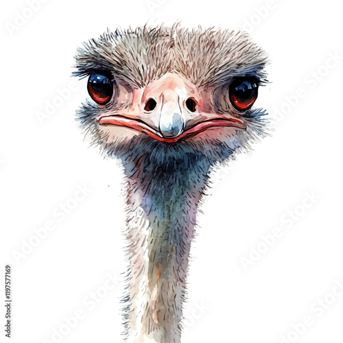 A watercolor vector of an ostrich, isolated on a white background. Ostrich vector.
