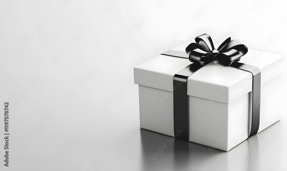 Obraz premium White gift box with black ribbon bow.