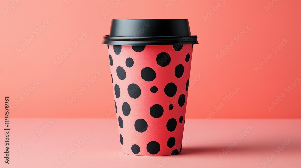 Brightly colored cup with polka dots on a pink surface during daylight Brightly colored cup with polka dots on a pink surface during daylight