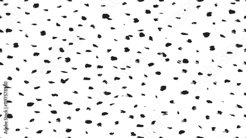 Abstract white background with black spots drawn by hand, pattern with black prints drawn in ink, imitation of snowfall, grunge style, New Year texture for print, wrapping paper, design, gift