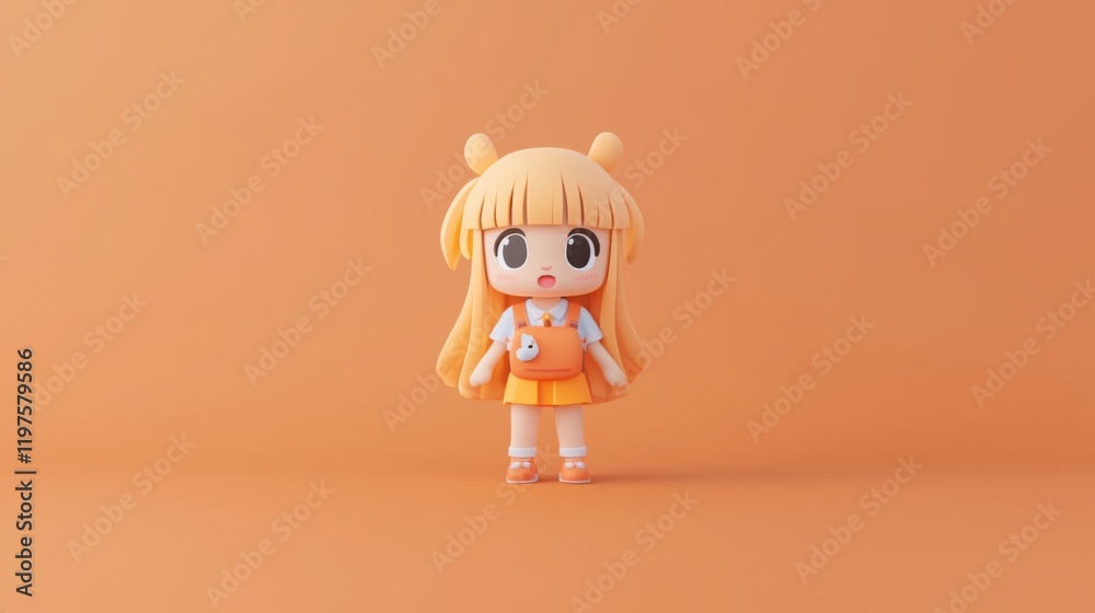 A cute, stylized figure with blonde hair and an orange outfit stands against a vibrant orange background. A cute, stylized figure with blonde hair and an orange outfit stands against a vibrant orange background.