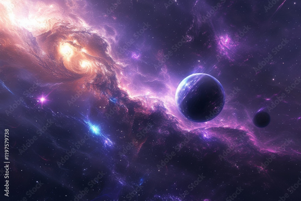 A mesmerizing display of distant galaxies and planets existing in a vibrant cosmos filled with colorful nebulae and starlight during the vastness of the universe A mesmerizing display of distant galaxies and planets existing in a vibrant cosmos filled with colorful nebulae and starlight during the vastness of the universe