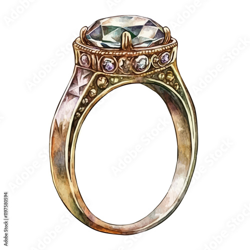 A watercolor of a vintage ring, isolated on a white background. Vintage ring vector.
