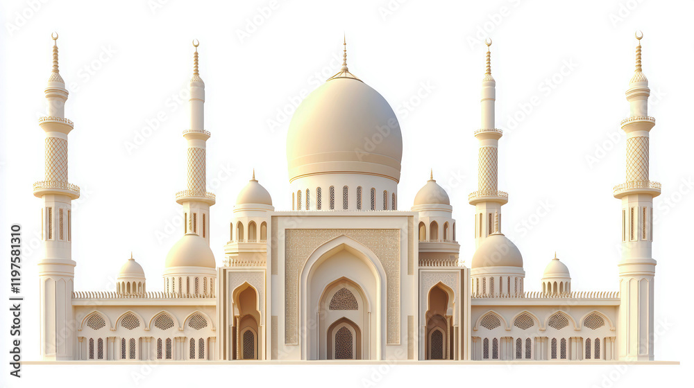 Obraz premium 3D illustration of the big mosque building, isolated on a white background