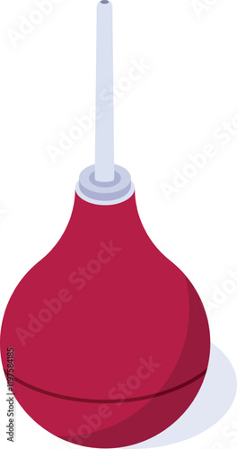 Isometric vector illustration representing a red rubber enema pear with a white tip, commonly used for medical procedures such as administering fluids or cleaning