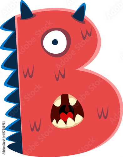 Halloween font letter B cute monster character. Spooky horror creature English typeset symbol, crazy Halloween one eyed monster vector alphabet letter or bizarre fantasy beast ABC font element