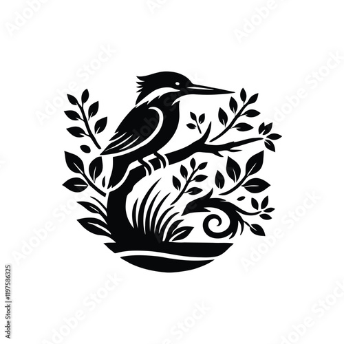 Kingfisher Icon as a Black Isolated Silhouette