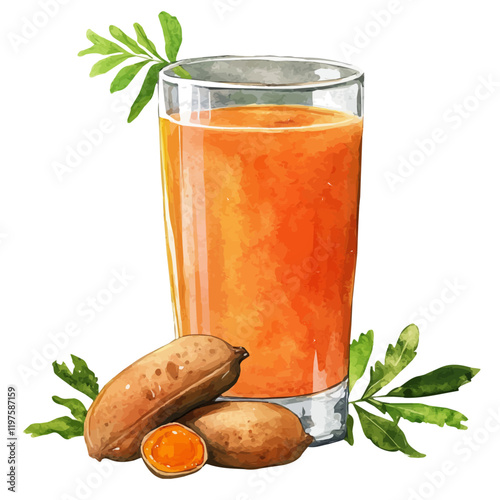 A watercolor of tamarind juice, isolated on a white background. Tamarind juice vector.
