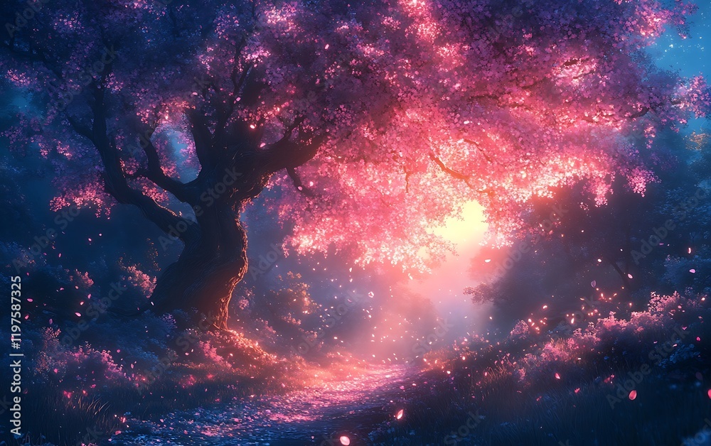 Magical Pink Tree Dusk Scene Magical Pink Tree Dusk Scene