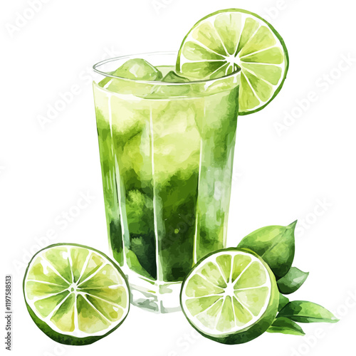 A watercolor drawing of sweet lime juice, isolated on a white background. Sweet lime juice vector.
