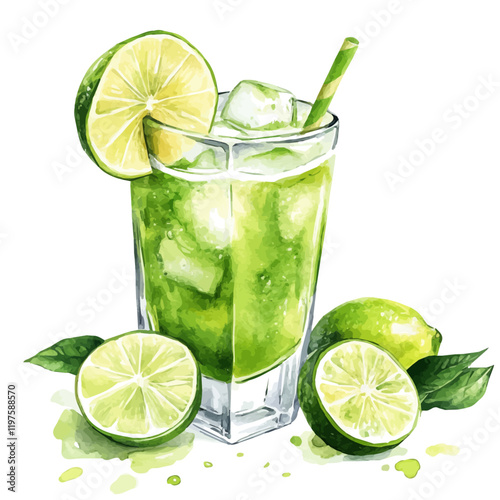 A watercolor drawing of sweet lime juice, isolated on a white background. Sweet lime juice vector.
