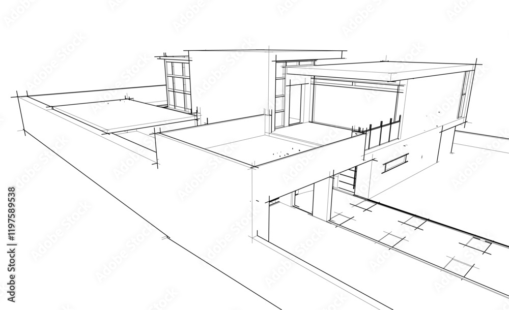 Sketch of modern building Sketch of modern building