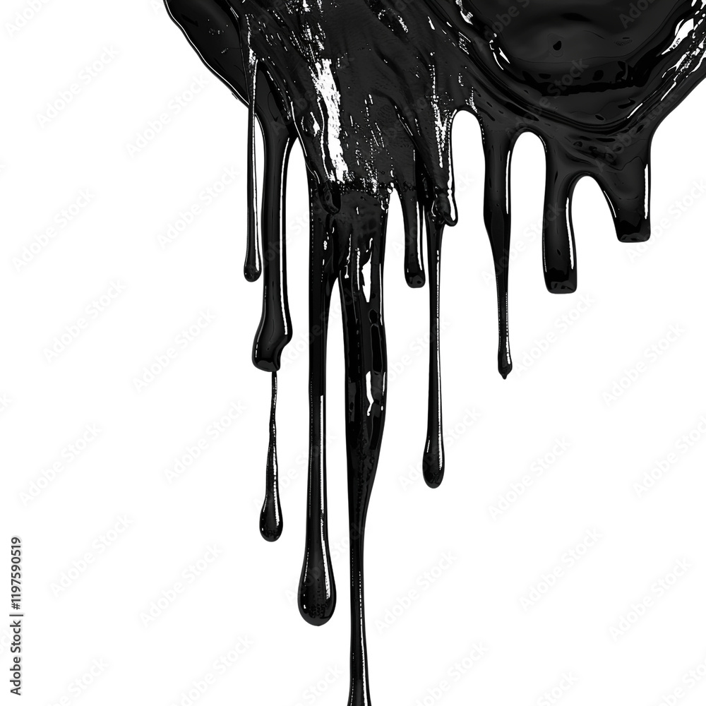 Black liquid dripping down a transparent background glossy paint texture design element Black liquid dripping down a transparent background glossy paint texture design element