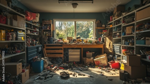 Cluttered Workshop  A Sunlit Mess of Tools and Supplies