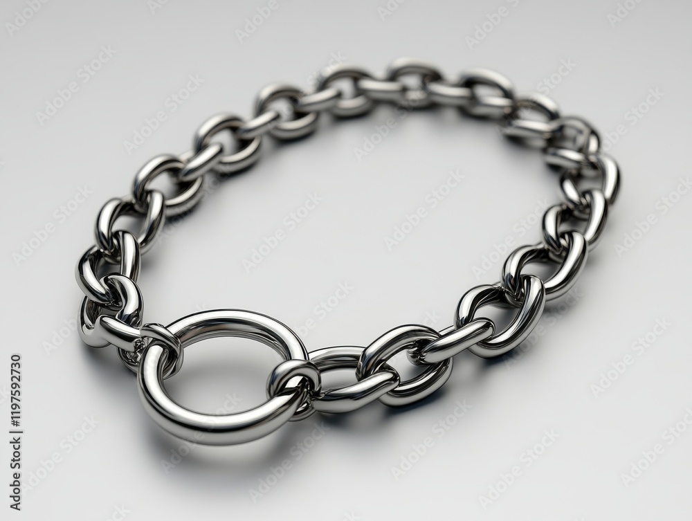 Fototapeta premium Elegant Silver Chain Bracelet with Round Link Design and Glossy Finish