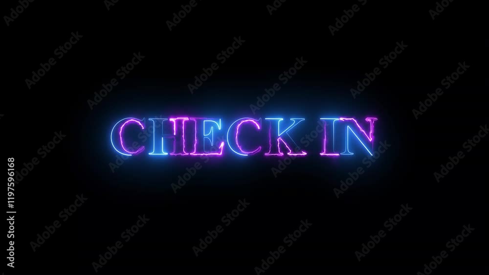 Neon Check in text saber animation on black screen background. Neon Check in text saber animation on black screen background.