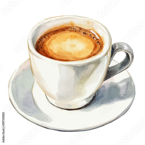 A watercolor of a ristretto coffee, isolated on a white background. Ristretto vector.
