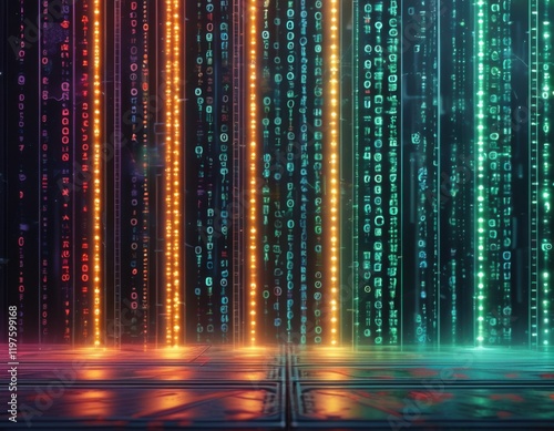 inside AI Digital Matrix with Glowing Codes  Background