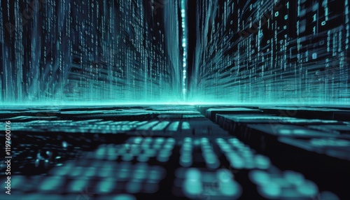 inside AI Digital Matrix with Glowing Codes  Background