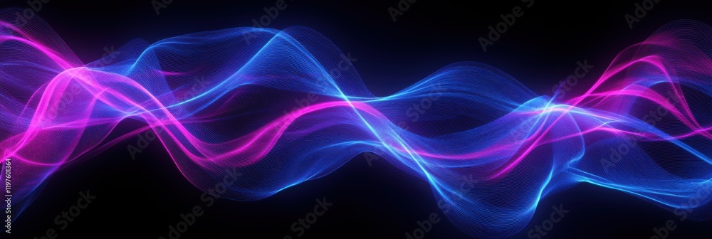 Abstract vibrant waves of blue and pink light in motion against a black background Abstract vibrant waves of blue and pink light in motion against a black background