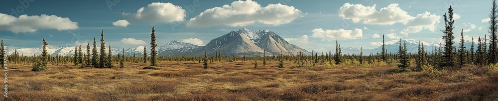 Fototapeta premium Here's a 10-word description of the image: Vast tundra landscape,