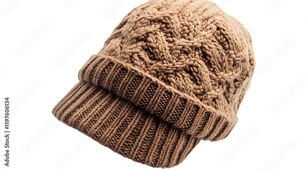 Brown Knitted Cable Knit Winter Beanie Hat Brown Knitted Cable Knit Winter Beanie Hat