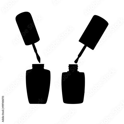 Two black nail polish bottle with open head silhouette vector illustration design on white background.