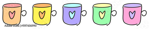 colorful mugs with heart vector set