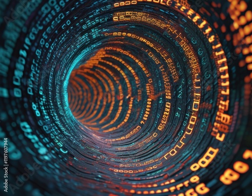 Glowing Digital Data Tunnel in Cyberspace  inside AI