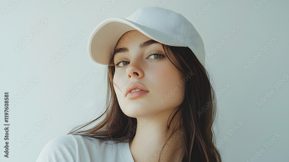 Young Woman Wearing White Cap and Shirt Young Woman Wearing White Cap and Shirt