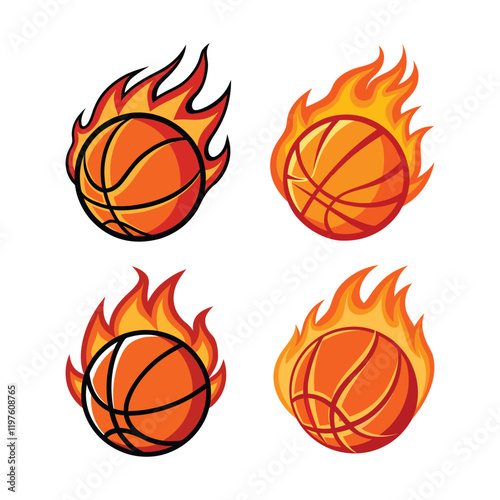 set of fire basketball vector, vector and illustration, vector style