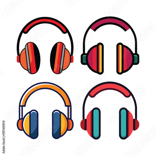 set of headphones vector, vector and illustration, vector style